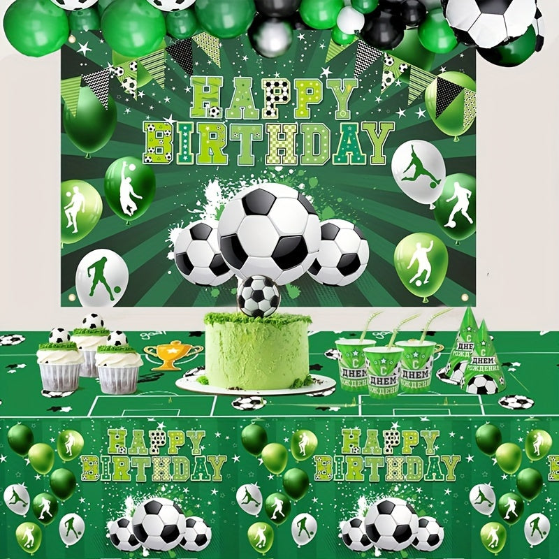 1pc, Vibrant Green Soccer Theme Disposable Tablecloth, 130*220cm Football Pattern Plastic Table Cover for Sports Theme Birthday Party Supplies Soccer Fans Birthday Decortions