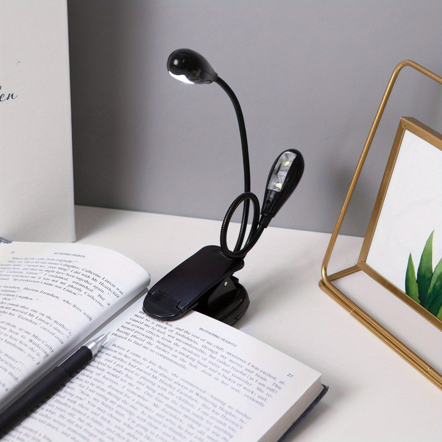 1pc Adjustable 4-LED Reading Light with Clip - Portable, Battery-Powered Desk Lamp, Flexible Arm for Night Readers, Ideal for Travel & Bedroom Use, Sleek Black Design, Lamp for Bedroom