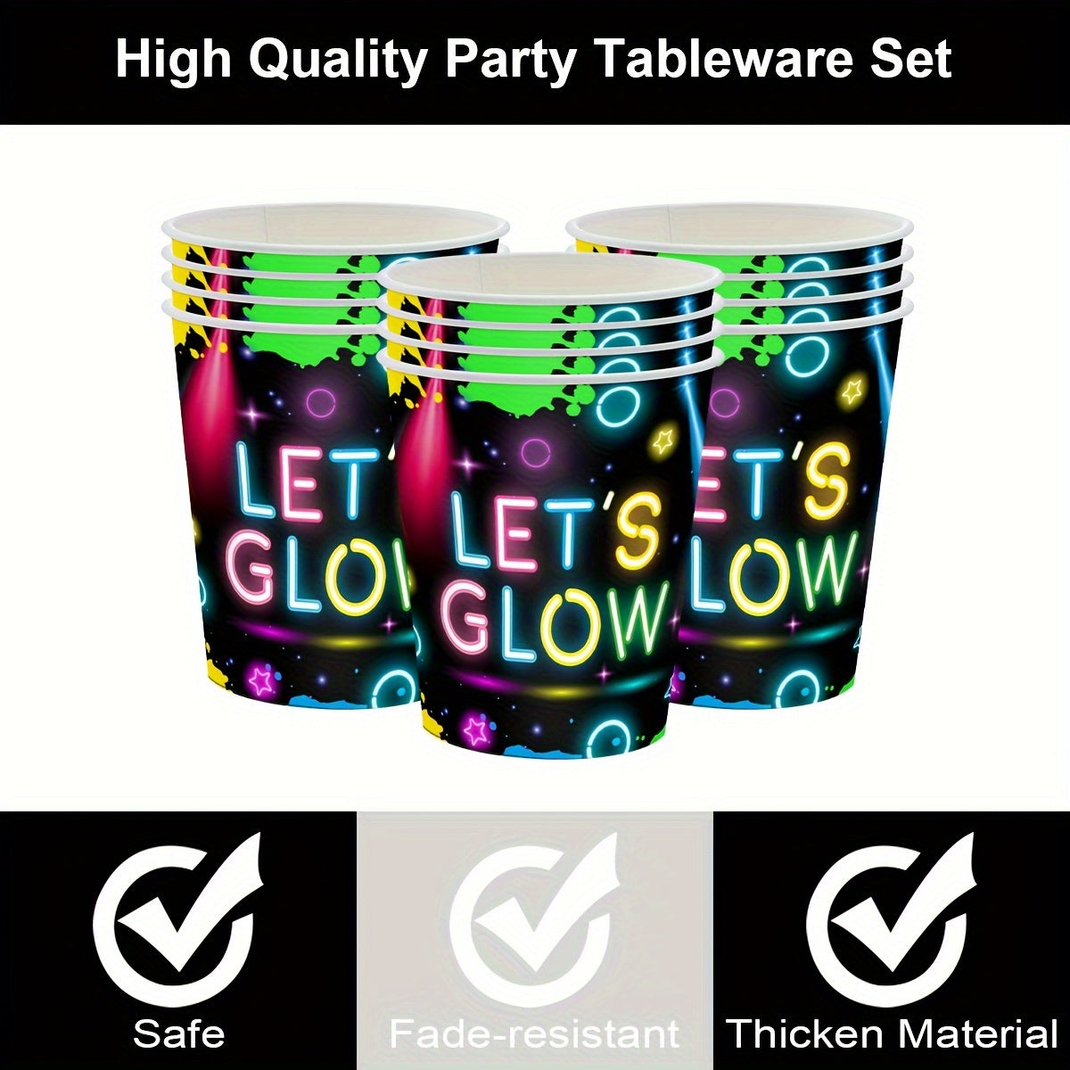 Glow-in-the-Dark Party Supplies Set - Disposable Paper Plates, Cups & Napkins for Birthdays & Themed Events