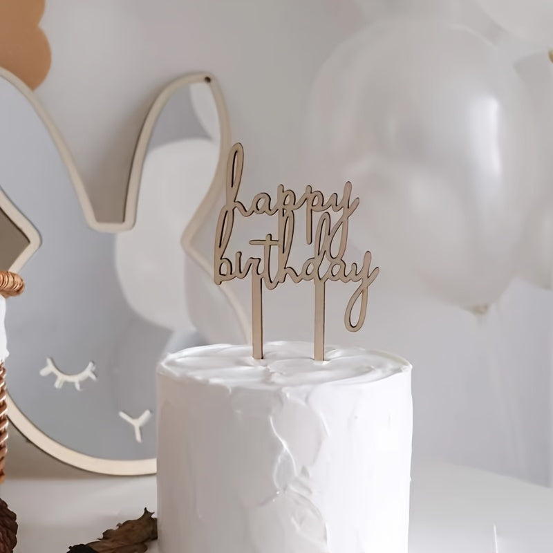 Wooden Happy Birthday Cake Topper - Perfect for Birthday Party Decorations and Dessert Table Display, No Electricity Required, Suitable for Christmas, Valentine's Day, Universal, Mother's Day, Graduation (10cm x 15cm)