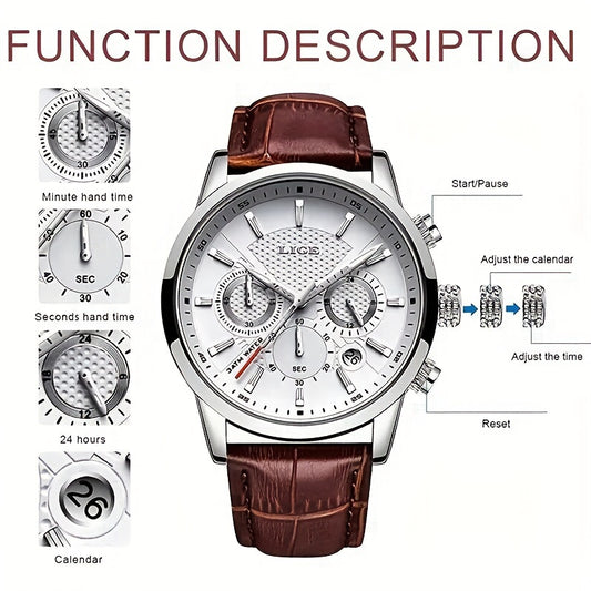 Men's Top Brand Luxury Quartz Watch 30m Luminous 24 Hours Calendar Business Casual Watch Clock