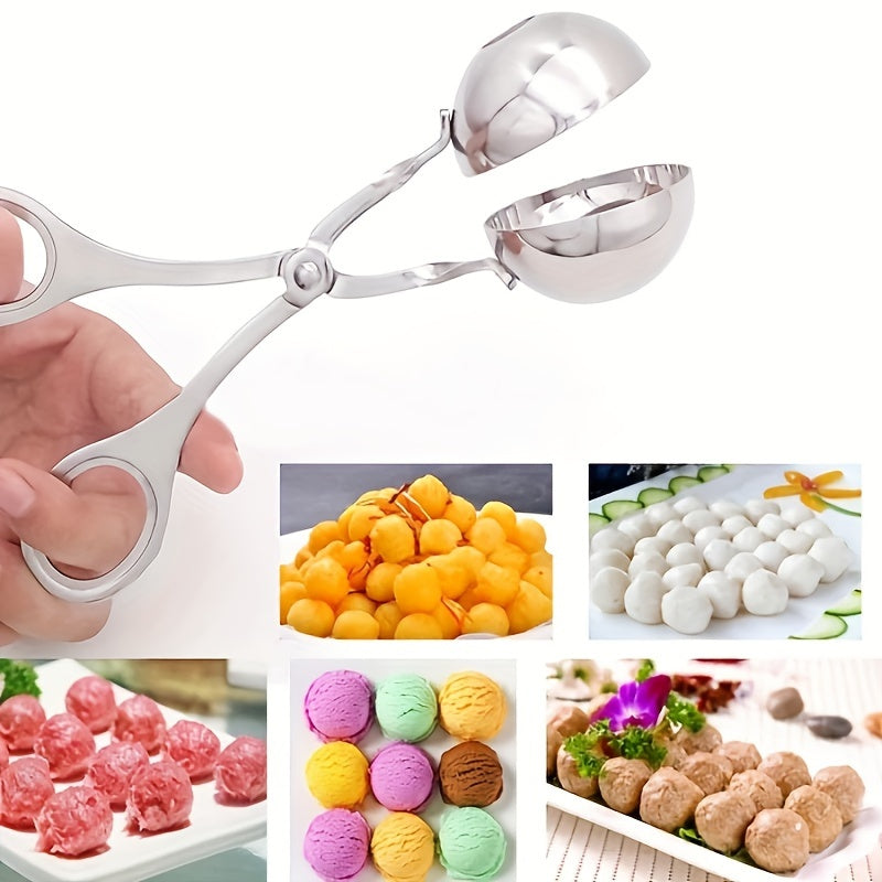 1pc Stainless Steel Meat Ballers with Anti-Slip Handles None-Stick Meat Baller Tongs Meatball Scoop Ball Makers, Rice Cake Pops Mold, Meatball Maker Ice Tongs Cookie Dough Scoops for Kitchen Tools