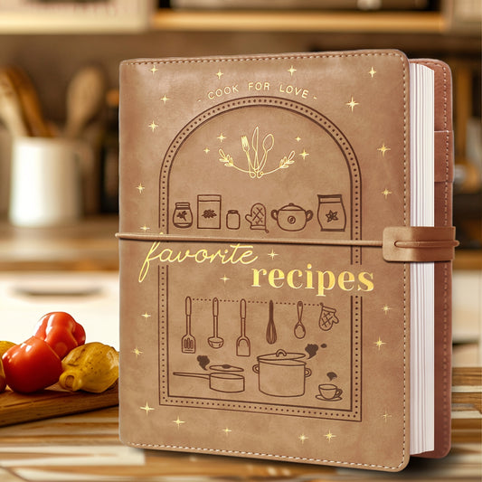 Premium Leatherette Recipe Book: 194 Blank Pages for Your Culinary Creations - Elegant 17.78cm x 24.13cm Binder for Cooking Lovers Brown