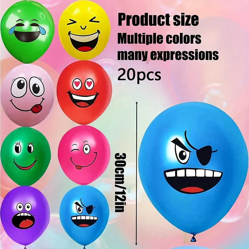 20pcs Vibrant Emotion Latex Balloons Set - Cute & Diverse Faces, High-Quality, Includes Pump - Perfect for Kids Birthday Parties, Weddings, & Holiday Decorations