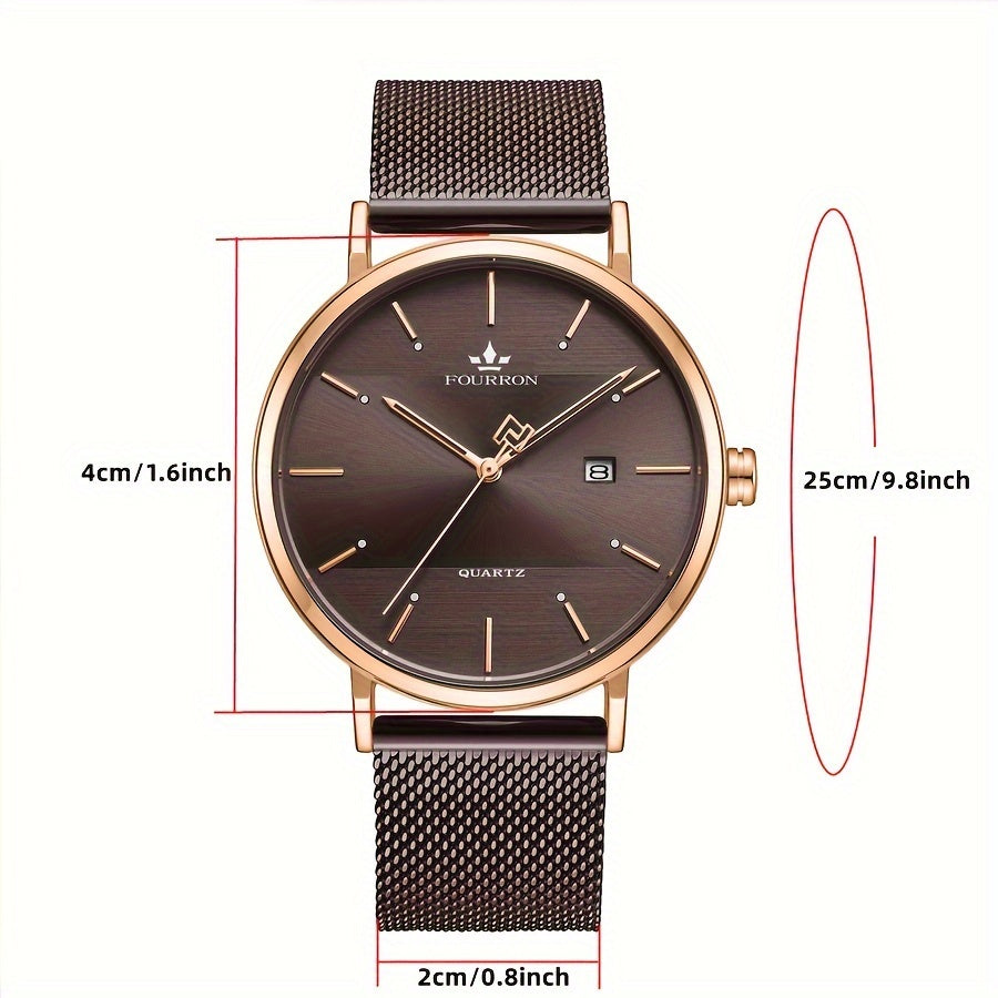 The FOURRON Brand Offers a New Stainless Steel Men'S Quartz Watch Featuring a Stylish And Minimalist Design, Perfect for Everyday Wear, Travel, And Business. It Is an Ideal Choice for Birthday And Holiday Gifts, with Multifun