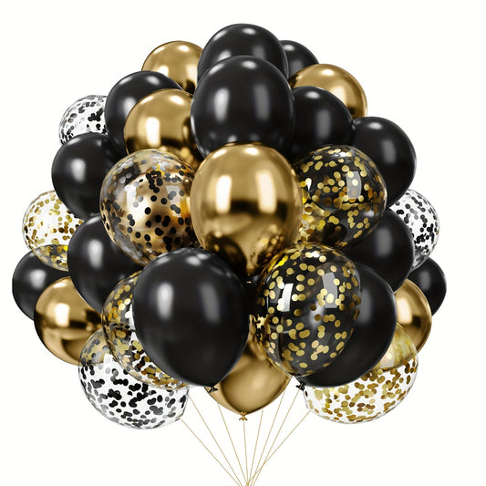 52pcs, Black Golden Confetti Latex Balloons, Wedding Decor, Birthday Decor, Anniversary Decor, Graduation Decor, Holiday Decor, Celebration Decor, Indoor Outdoor Decor, Party Decor Supplies