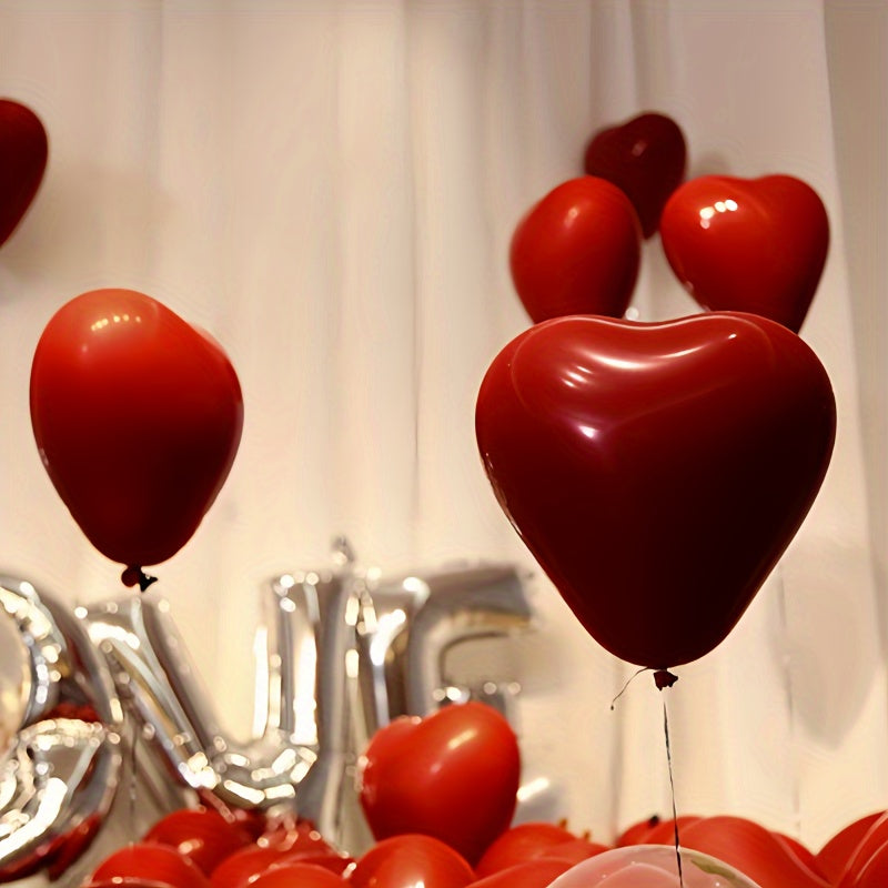 30pcs Romantic Red Heart-Shaped Balloons - 25.4cm Emulsion, Perfect for Valentine'S Day, Weddings, Anniversaries, Birthdays, Bachelor Parties, Party Decorations & Celebrations, No Electricity Needed