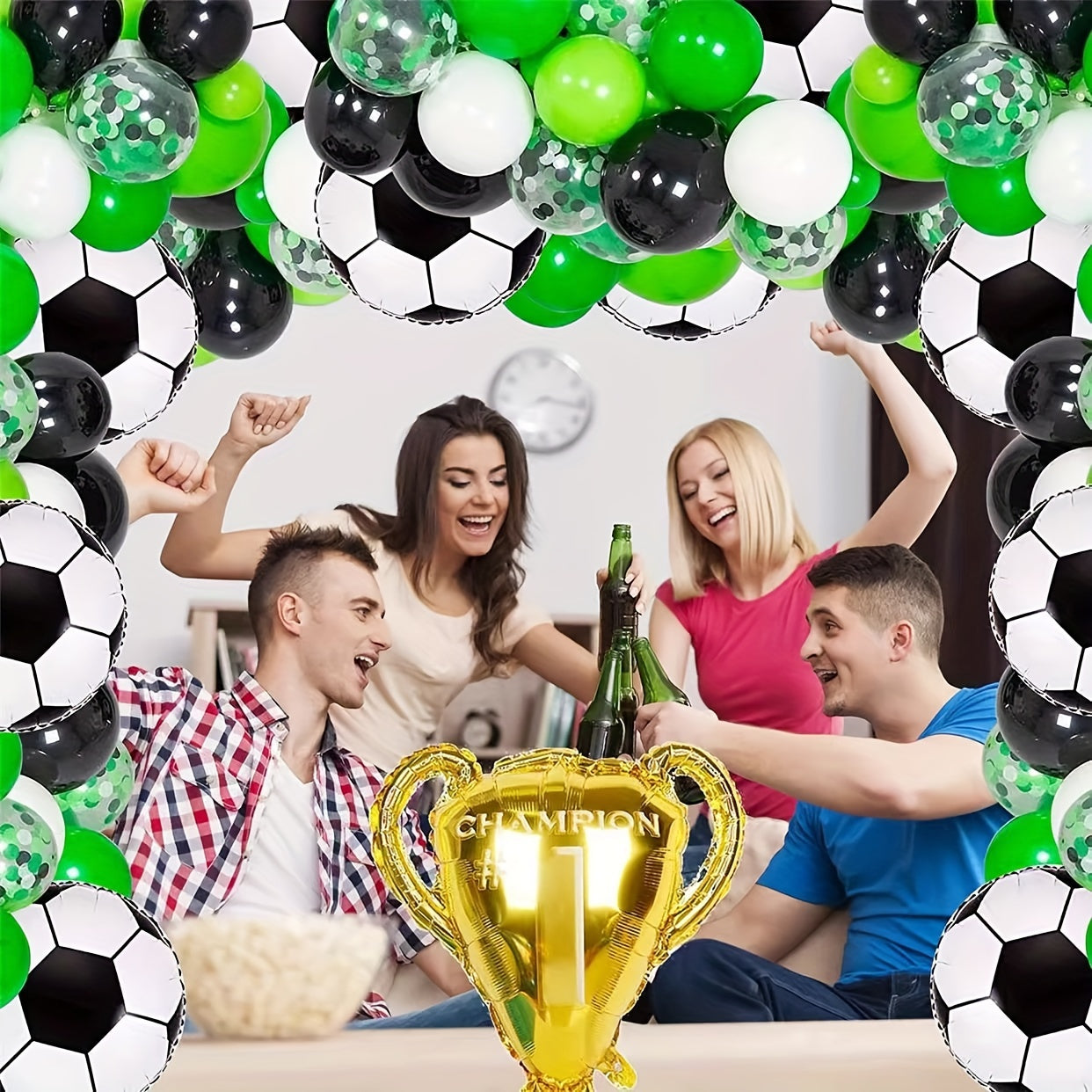 7pcs Soccer Trophy Balloon Set - Aluminum Foil, Self-Sealing Sports Theme Party Decor for Birthdays & Bar Celebrations,, Party Decoration