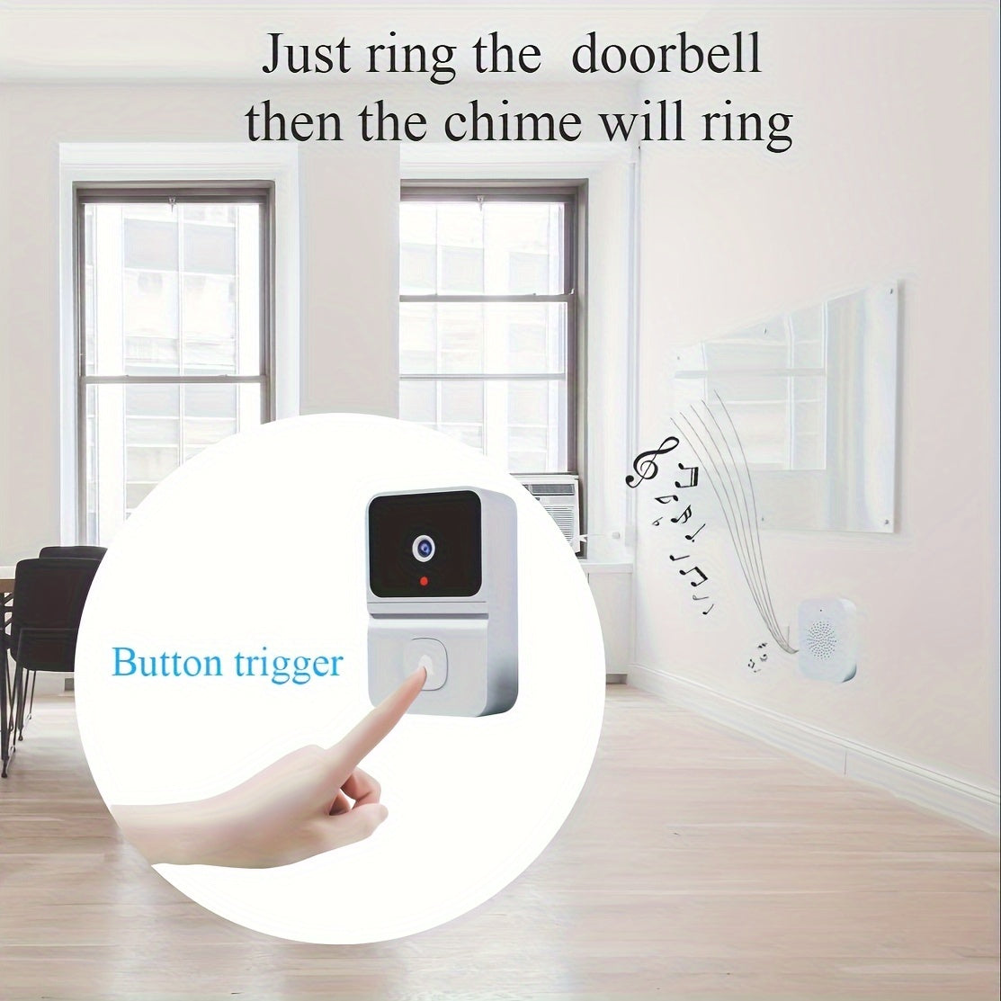 1pc Smart WiFi Doorbell with Built-in Battery - Wireless Security Camera with 2-Way Audio, Night Vision, USB Rechargeable, Low Power Consumption, Supports 2.4G WiFi for Easy Home Surveillance, Home Security|Sleek Black Design