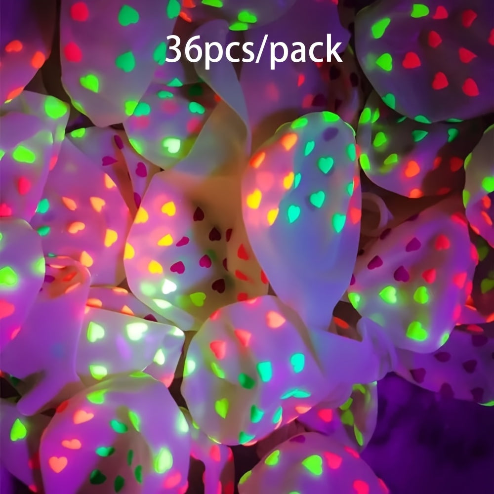 Glow-in-the-Dark Neon Heart Balloons - Perfect for Valentine's Day, Weddings & Birthdays - UV Reactive Latex Party Decorations