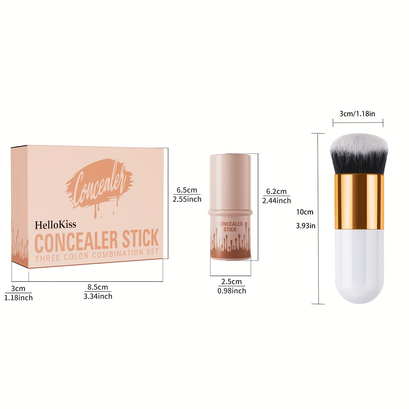 Flawless 3pcs Makeup Set: Contour, Blush & Highlighter Sticks with Brush - Waterproof, Long-Lasting Cream Formula for All Skin Tones - Perfect Gift for Halloween, Thanksgiving & Christmas