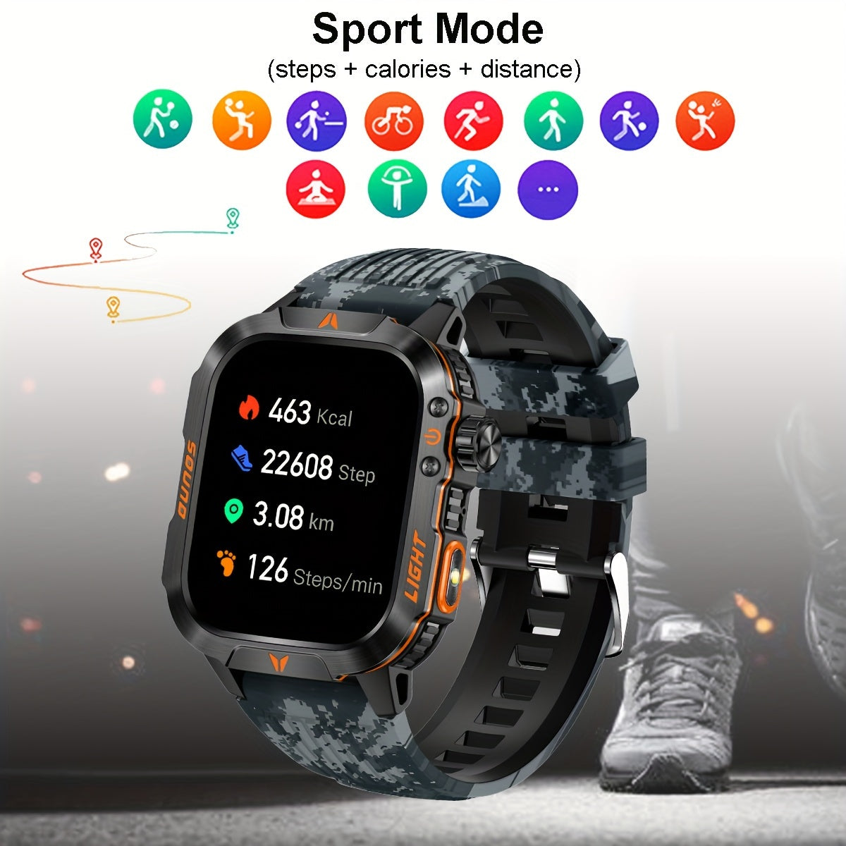 [Sleek Smartwatch] Aimes Men's Outdoor Sports Smartwatch 5.11cm Full Touch Screen,, Wireless 5.0, Wireless Connectivity for Android & for iPhone - Features Step Counter, Monitor, Call & Message Notifications, with Magnetic Ch