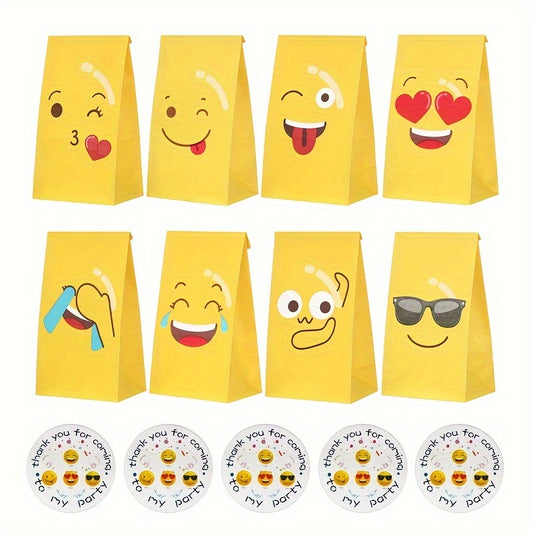 24/48pcs Expression Party Paper Gift Bags With Seal Stickers, 11.99x7.01x21.01 Cm, Disposable DIY Gift Storage Bottom Bags For Weddings, Birthdays, Parties