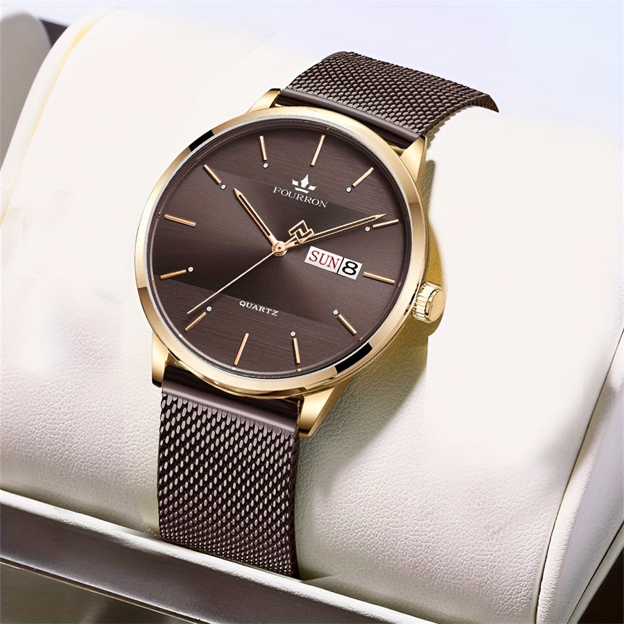 The FOURRON Brand Offers a New Stainless Steel Men'S Quartz Watch Featuring a Stylish And Minimalist Design, Perfect for Everyday Wear, Travel, And Business. It Is an Ideal Choice for Birthday And Holiday Gifts, with Multifun