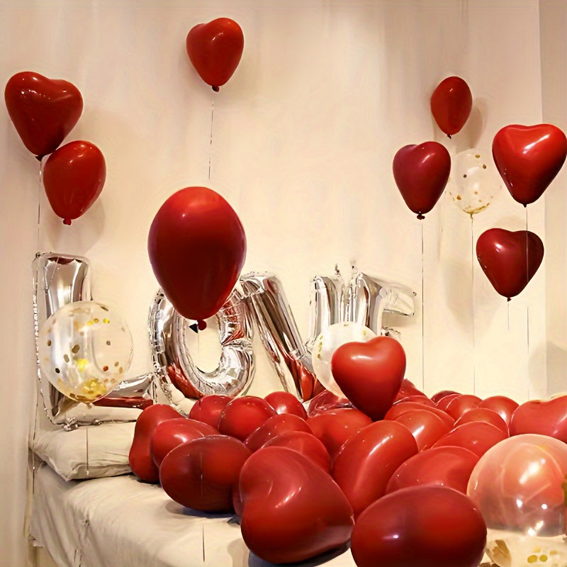 30pcs Romantic Red Heart-Shaped Balloons - 25.4cm Emulsion, Perfect for Valentine'S Day, Weddings, Anniversaries, Birthdays, Bachelor Parties, Party Decorations & Celebrations, No Electricity Needed