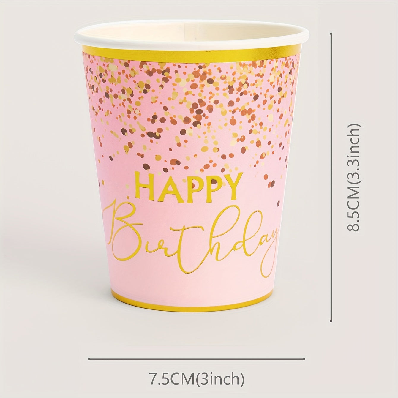 9oz Happy Birthday Paper Cup, Light Pink Golden Foil Happy Birthday Disposable Paper Cup, Party Cup Elegant Metallic Golden Foil Suitable for Birthday Party, Dinner, Celebration Party Supplies Decorative Party Paper Cup