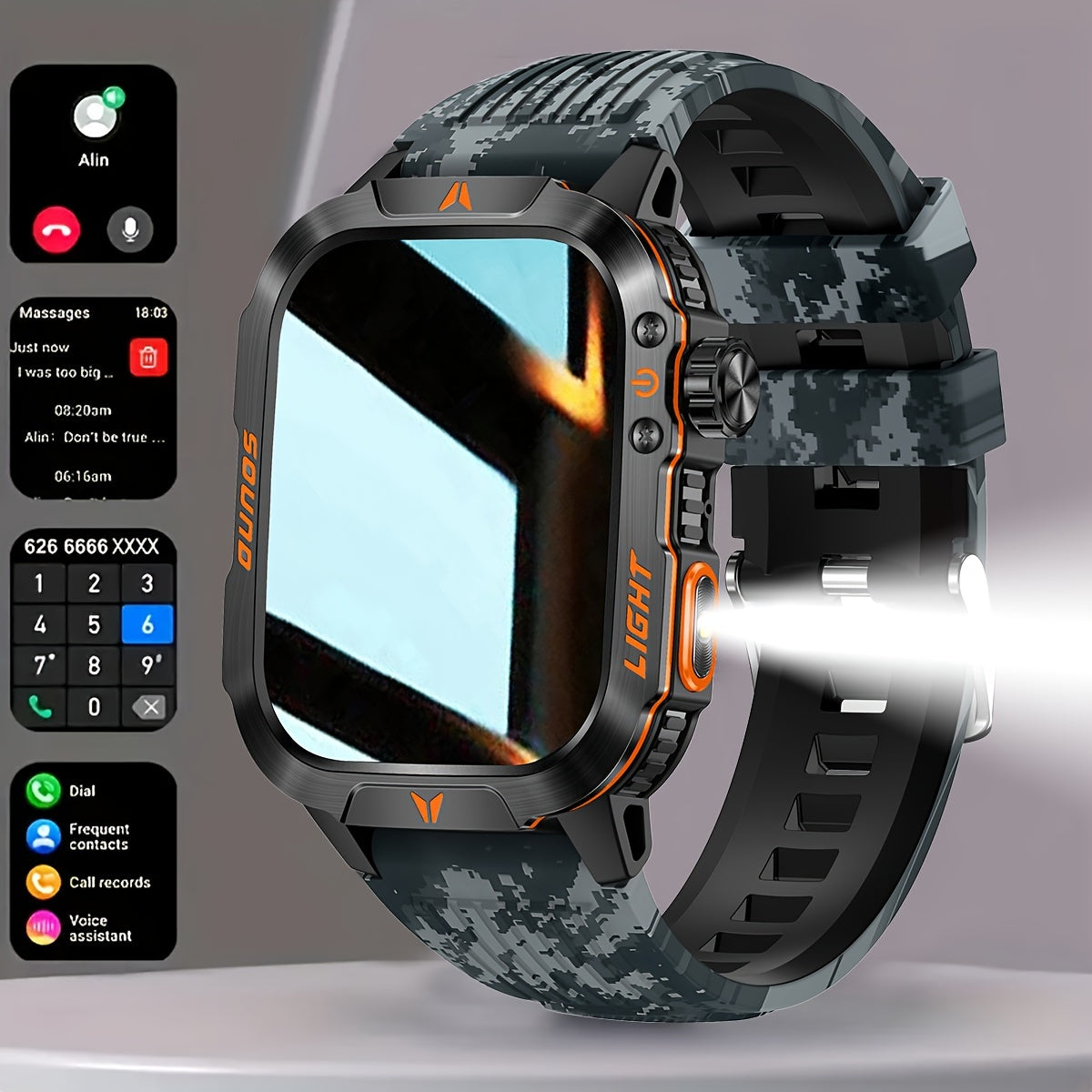 [Sleek Smartwatch] Aimes Men's Outdoor Sports Smartwatch 5.11cm Full Touch Screen,, Wireless 5.0, Wireless Connectivity for Android & for iPhone - Features Step Counter, Monitor, Call & Message Notifications, with Magnetic Ch