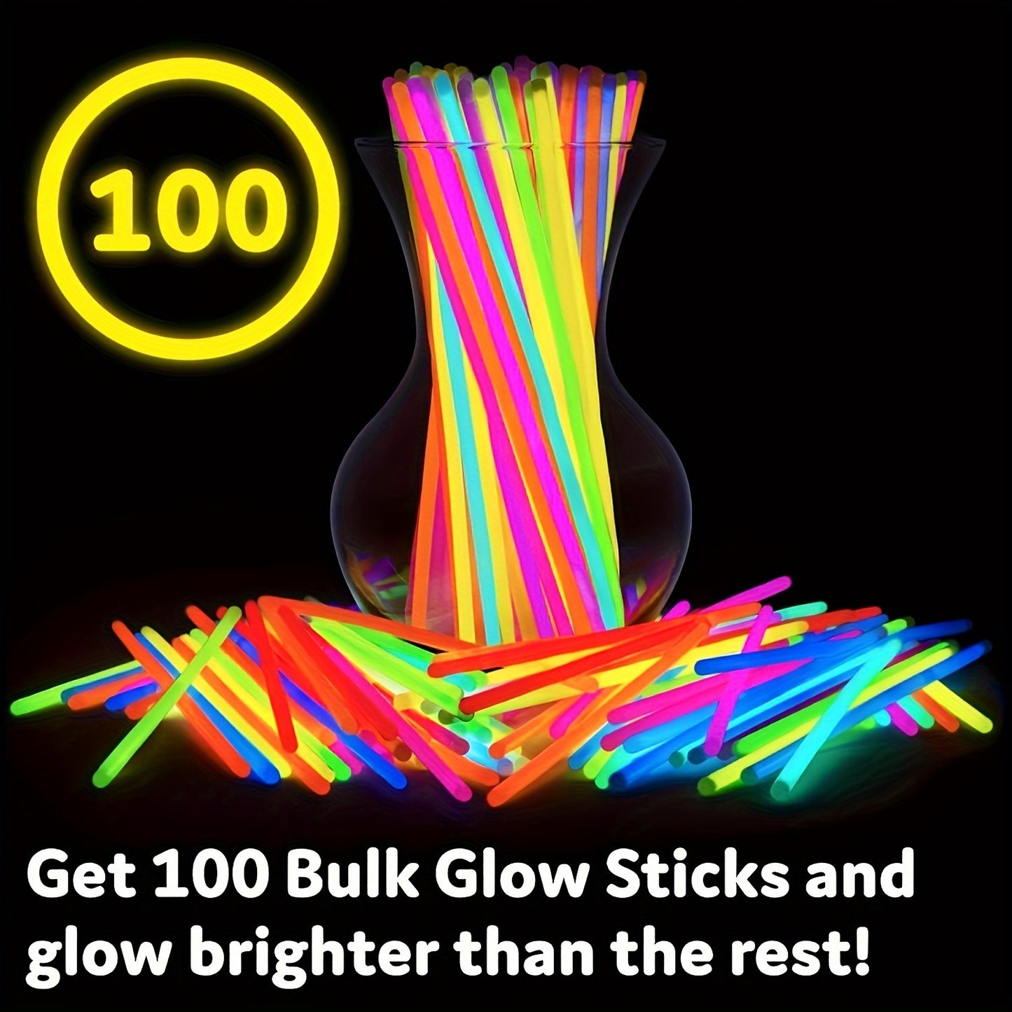 100pcs Vibrant Glow Sticks - Battery-Free, Flexible Neon Rods for Parties, Christmas, Halloween & Easter Decorations