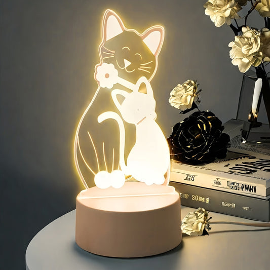 Modern 3D Cat Embrace LED Night Light, USB Powered Desk Lamp with Switch Control, Upward Lighting, Plastic Shade, Ideal for Bedroom, Office, and Various Room Types - Creative Gift Light with Cord Included