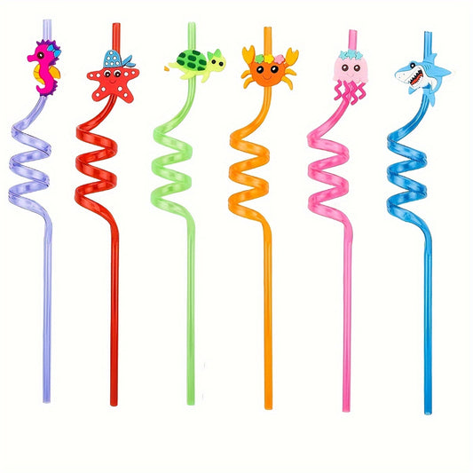 10 Pcs Reusable Plastic Straws with Ocean Animal Toppers - Perfect for Summer Parties, Birthdays, and More!