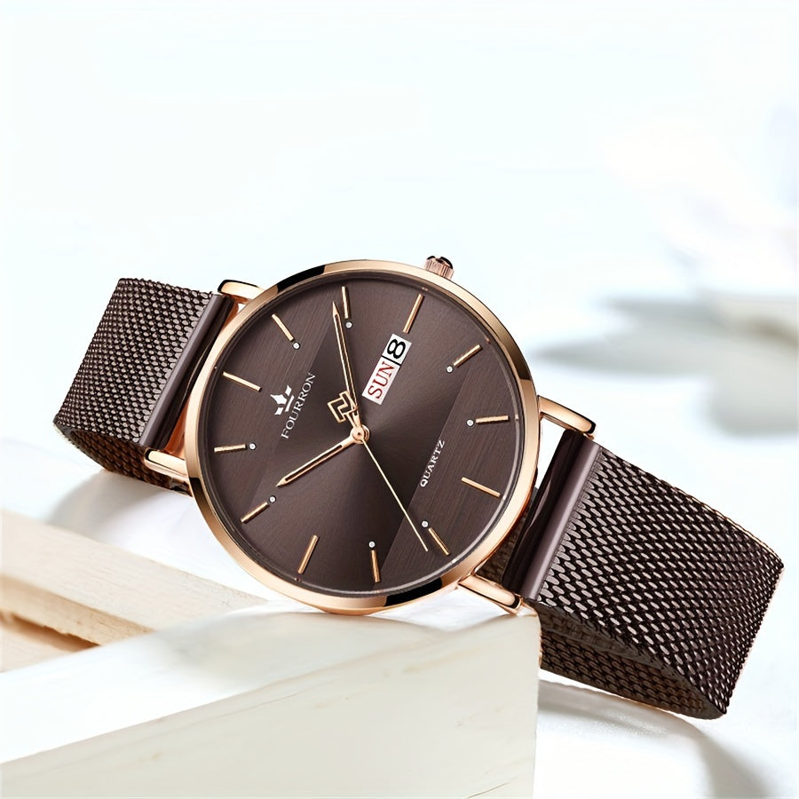 The FOURRON Brand Offers a New Stainless Steel Men'S Quartz Watch Featuring a Stylish And Minimalist Design, Perfect for Everyday Wear, Travel, And Business. It Is an Ideal Choice for Birthday And Holiday Gifts, with Multifun