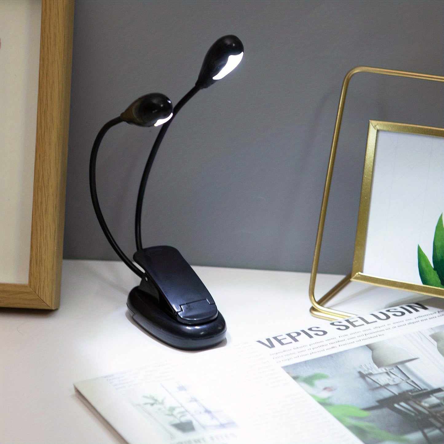 1pc Adjustable 4-LED Reading Light with Clip - Portable, Battery-Powered Desk Lamp, Flexible Arm for Night Readers, Ideal for Travel & Bedroom Use, Sleek Black Design, Lamp for Bedroom