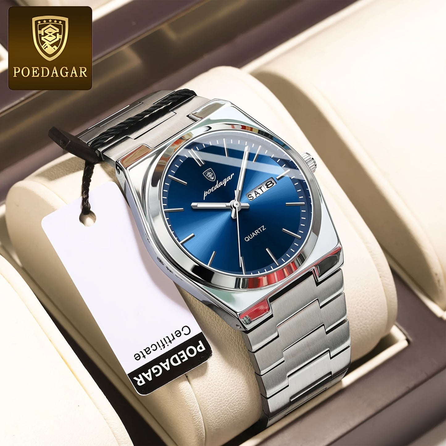 POEDAGAR New Men's Stainless Steel Quartz Wristwatch, Luminous Calendar Men's Watch, Ideal Choice For Gifts