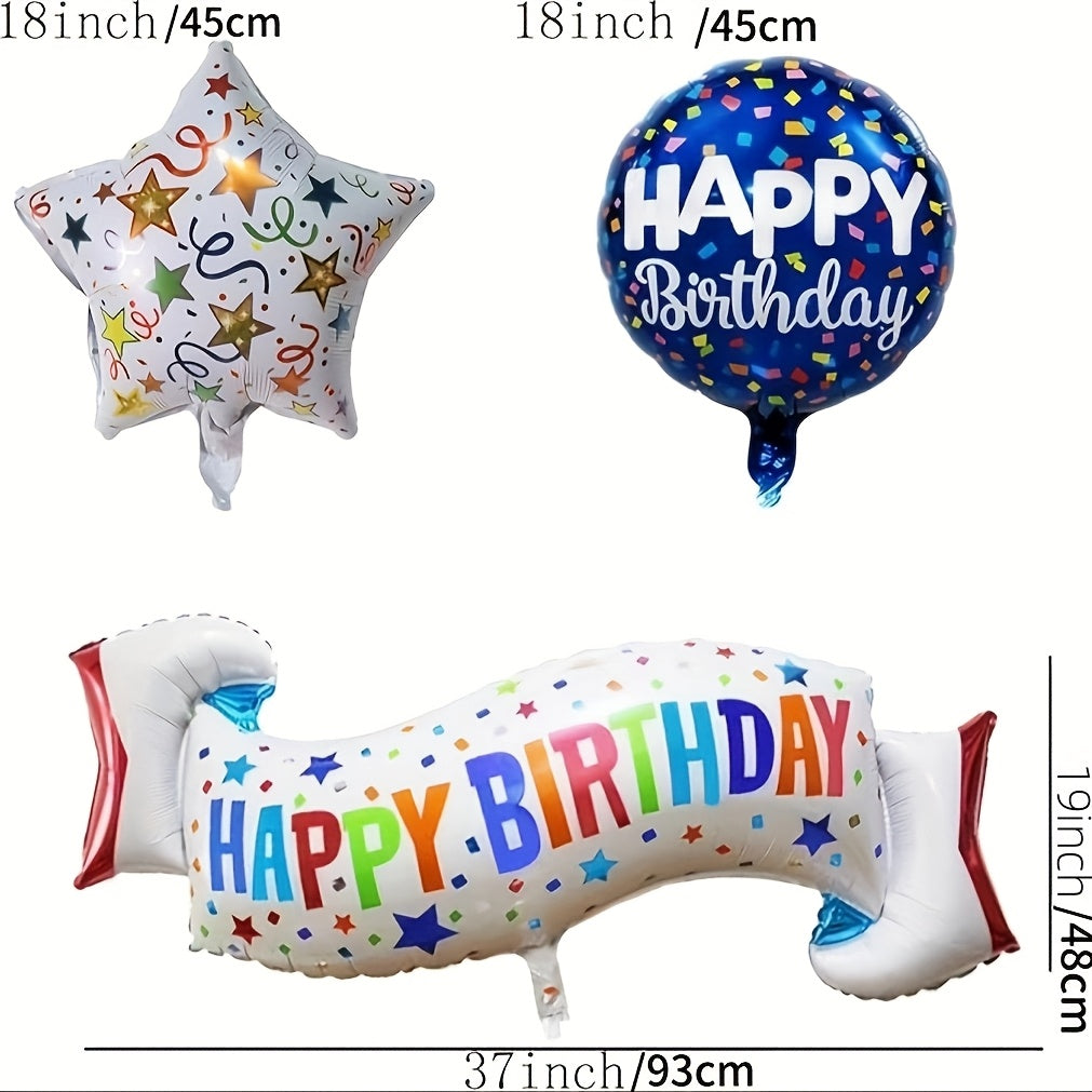 5pcs Happy Birthday Banner Aluminum Film Balloon Five Star Love Party Background Arrangement Decoration Supplies, Happy Birthday, Balloon