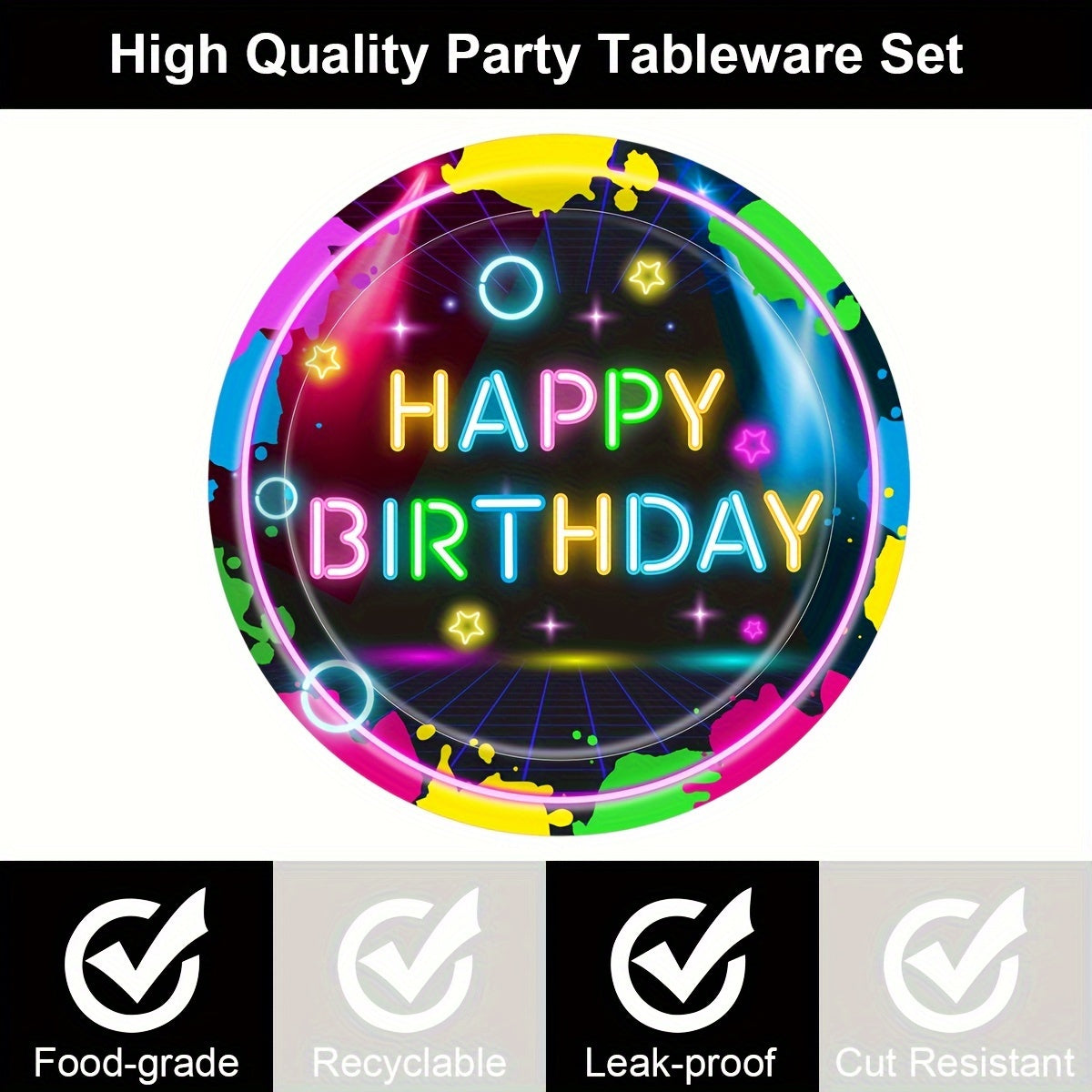 Glow-in-the-Dark Party Supplies Set - Disposable Paper Plates, Cups & Napkins for Birthdays & Themed Events