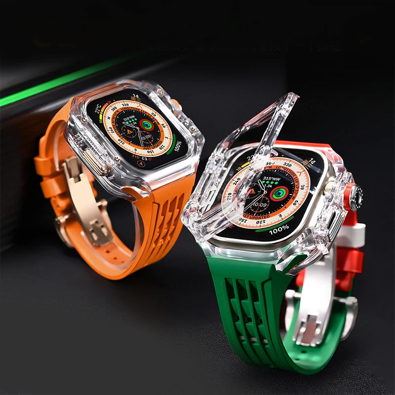 Transparent watch case for apple watch ultra 49mm with butterfly buckle multiple color option silicone strap