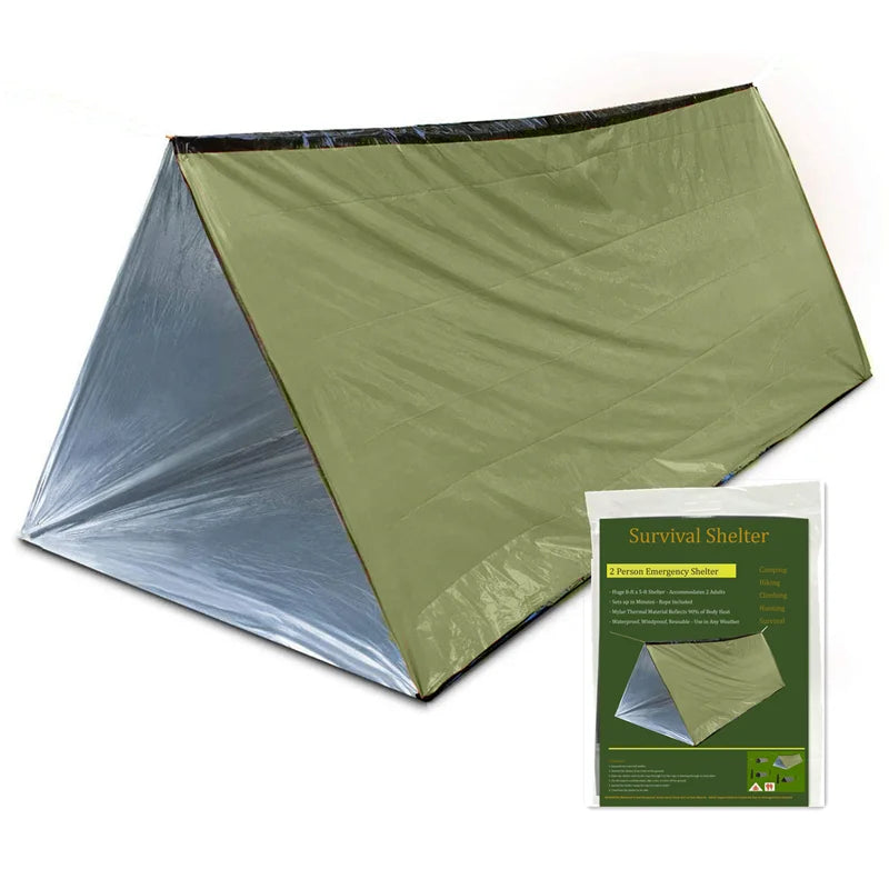 Emergency Survival Shelter Tent, Waterproof Mylar Thermal 2 Person Tube Tent for Hiking Camping Outdoor