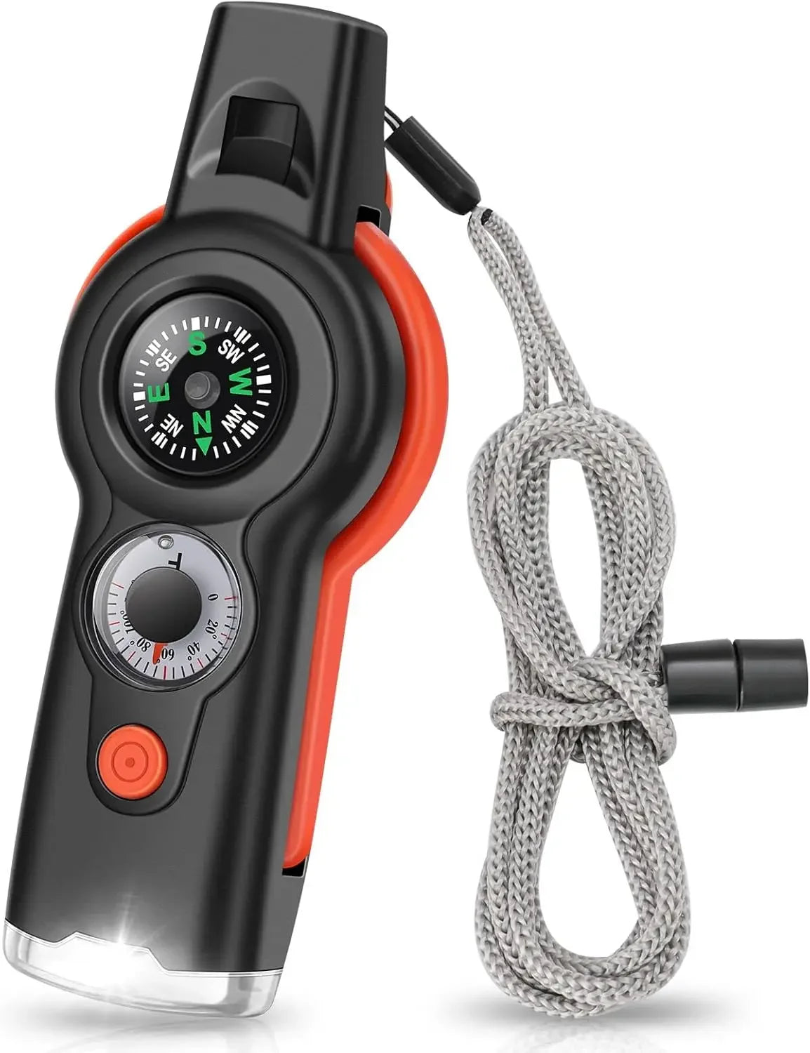 7in1 Emergency Survival Function Whistle Outdoor Multifunctional Survival Whistle with Lanyard Compass Flashlight Camping Hike