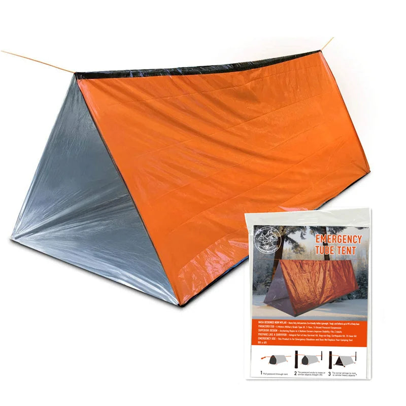 Emergency Survival Shelter Tent, Waterproof Mylar Thermal 2 Person Tube Tent for Hiking Camping Outdoor