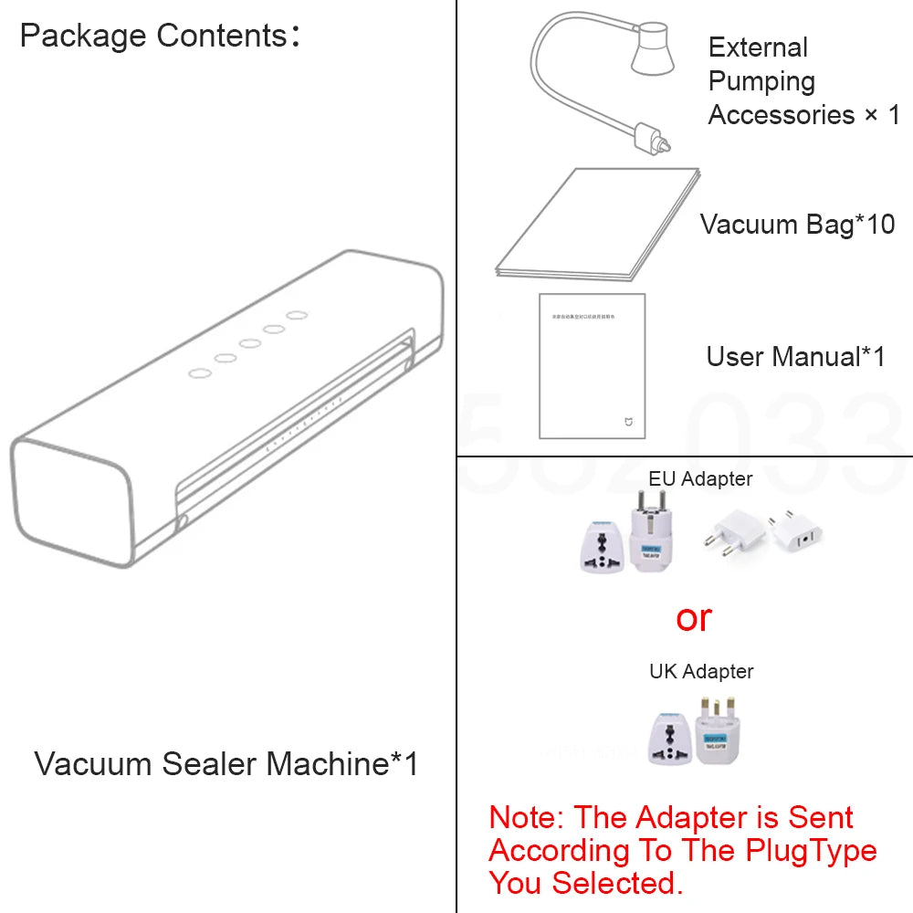 XIAOMI MIJIA Vacuum Sealer Machine,70Kpa Food Vacuum Sealer Machine Preservation Dry/Moist Modes,220V With Free 10pcs Vacuum Bag