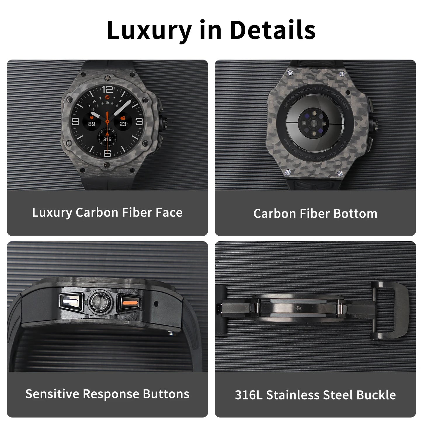 Carbon fiber watch case for Samsung Ultra 47mm with fluororubber strap  modified case