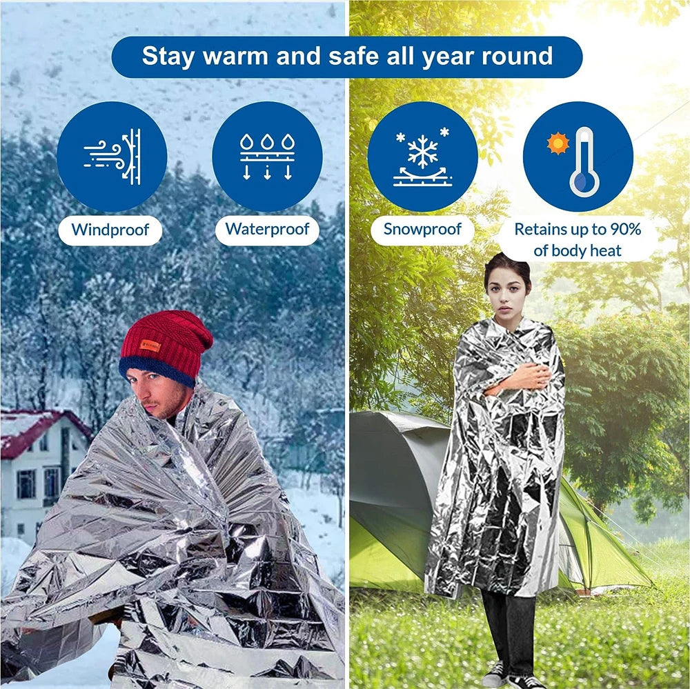 Emergency Mylar Thermal Blanket Foil Space Blanket Designed for NASA Body Warmer Outdoor First Aid Camping Hiking Travel