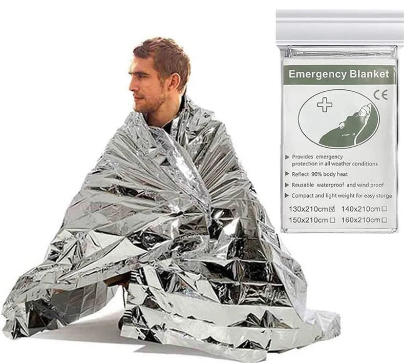 Emergent Blanket Mylar Thermal Outdoor Survive First Aid Kit Rescue Space Foil Camp Hike Mountaineer Bug Out Bag Heat Retain