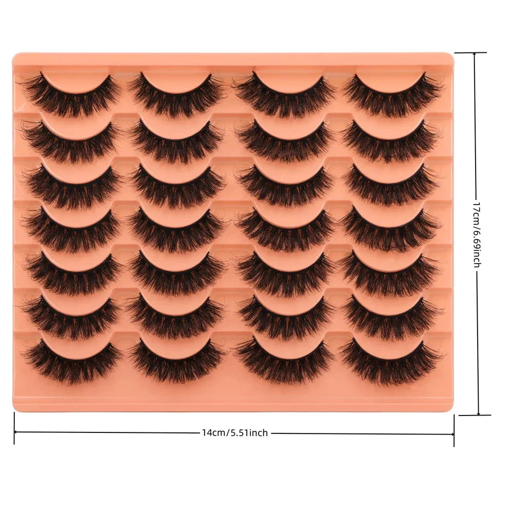 14 Pairs Natural Look False Eyelashes Thick Fluffy Faux Mink Lashes Pack   Cat Eye Lashes that Look Like Extensions Black