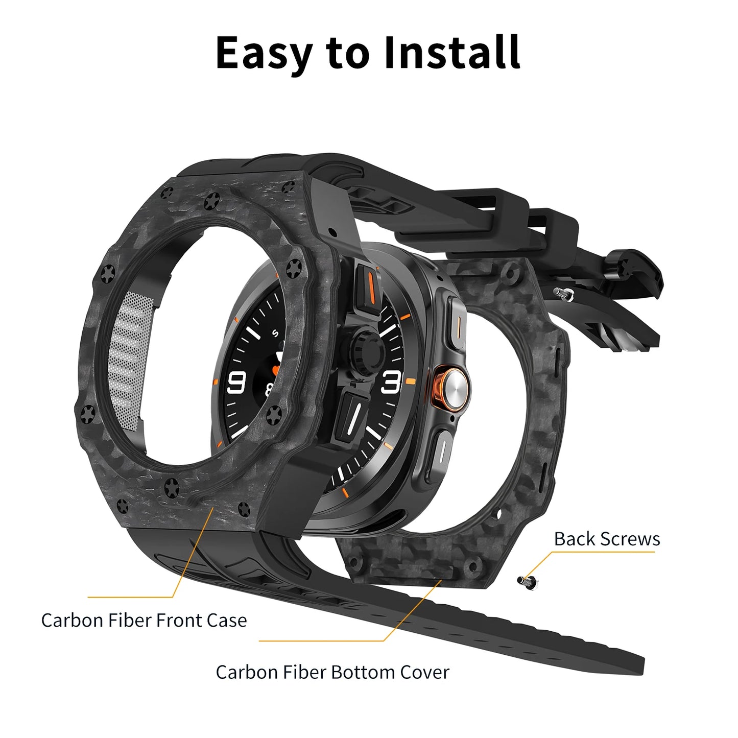 Carbon fiber watch case for Samsung Ultra 47mm with fluororubber strap  modified case