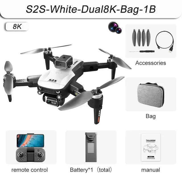 S2S Mini Drone 4k 8K HD Camera Obstacle Avoidance Aerial Photography Brushless Motor Foldable Rc Quadcopter Kid Toy