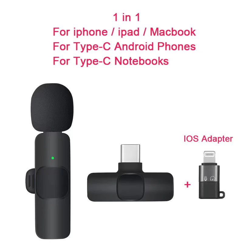 Mini Portable Wireless Tie Microphone Lavalier Microphone for iphone Android Interview Recording Live Vlog Broadcast Gaming Mic