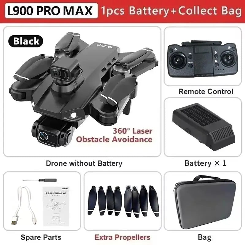 L900 Pro MAX GPS Drone 4K Professional HD Dual Camera 5G Wifi 360° Obstacle Avoidance Brushless Foldable Quadcopter RC Drone Toy