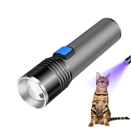 Black Light Flashlight 365nm Portable Detector USB Rechargeable Detector Telescopic Zoom Flashlight For Pet Urine Dry Stains