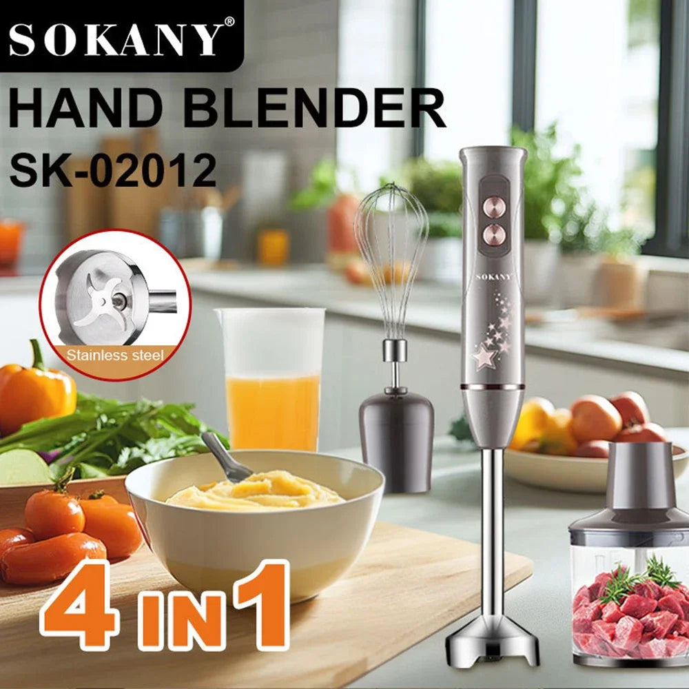 Multi-functional Hand Blender Set, 4-in-1 Two-speed Control, Suitable for Egg Breaking, Chopping, Juicing, Food Processing, Etc