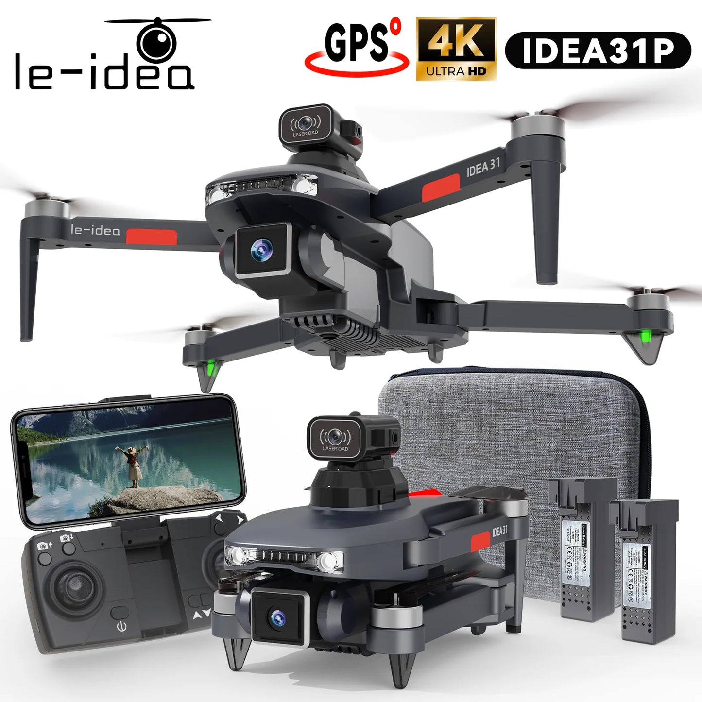 IDEA31P RC Drone with 2 Batteries Brushless Motor Quadcopter With 4K Camera 360° Obstacle Acoidance 5GHz WIFI Aircraft Toys Gift