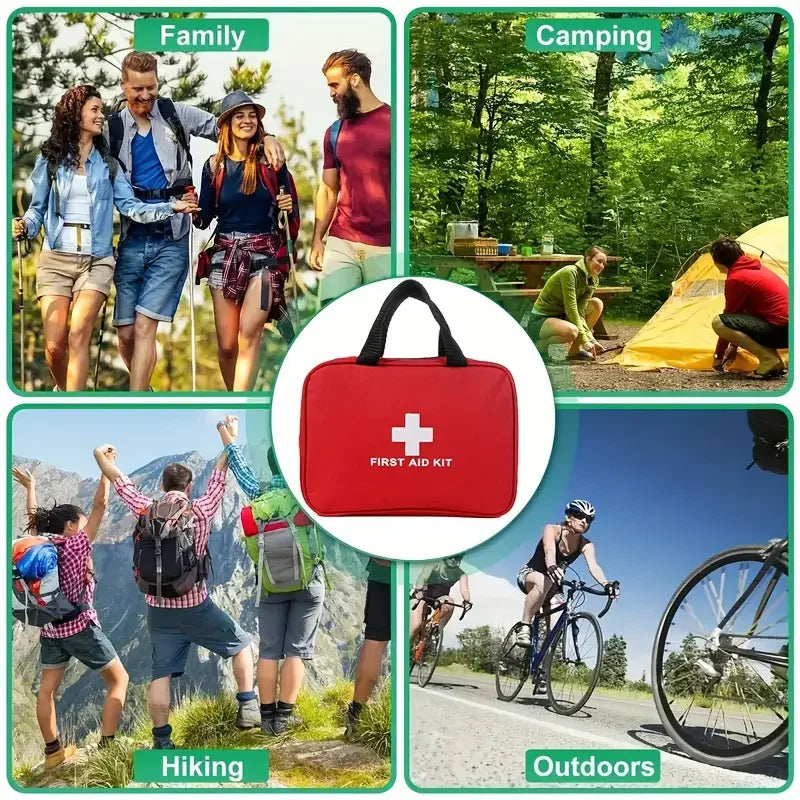 A portable first aid kit: Comprehensive yet compact for home, car, camping and hiking - includes scissors, tweezers and more