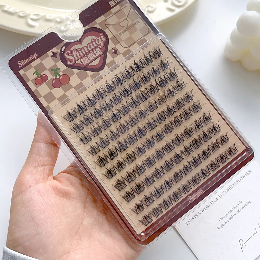 100pcs Individual Lashes Cluster 8-12mm Artificial Manga Eyelashes Extension 5D Natural Strands False Eyelash Clusters Tool