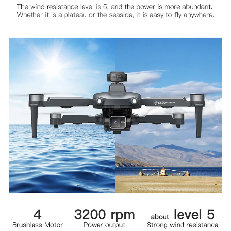 2024 New L600 PRO MAX GPS Drone 5KM 4K Professional HD Dual Camera 3-Axis Gimbal 360 Obstacle Avoidance Brushless Quadcopter Toy