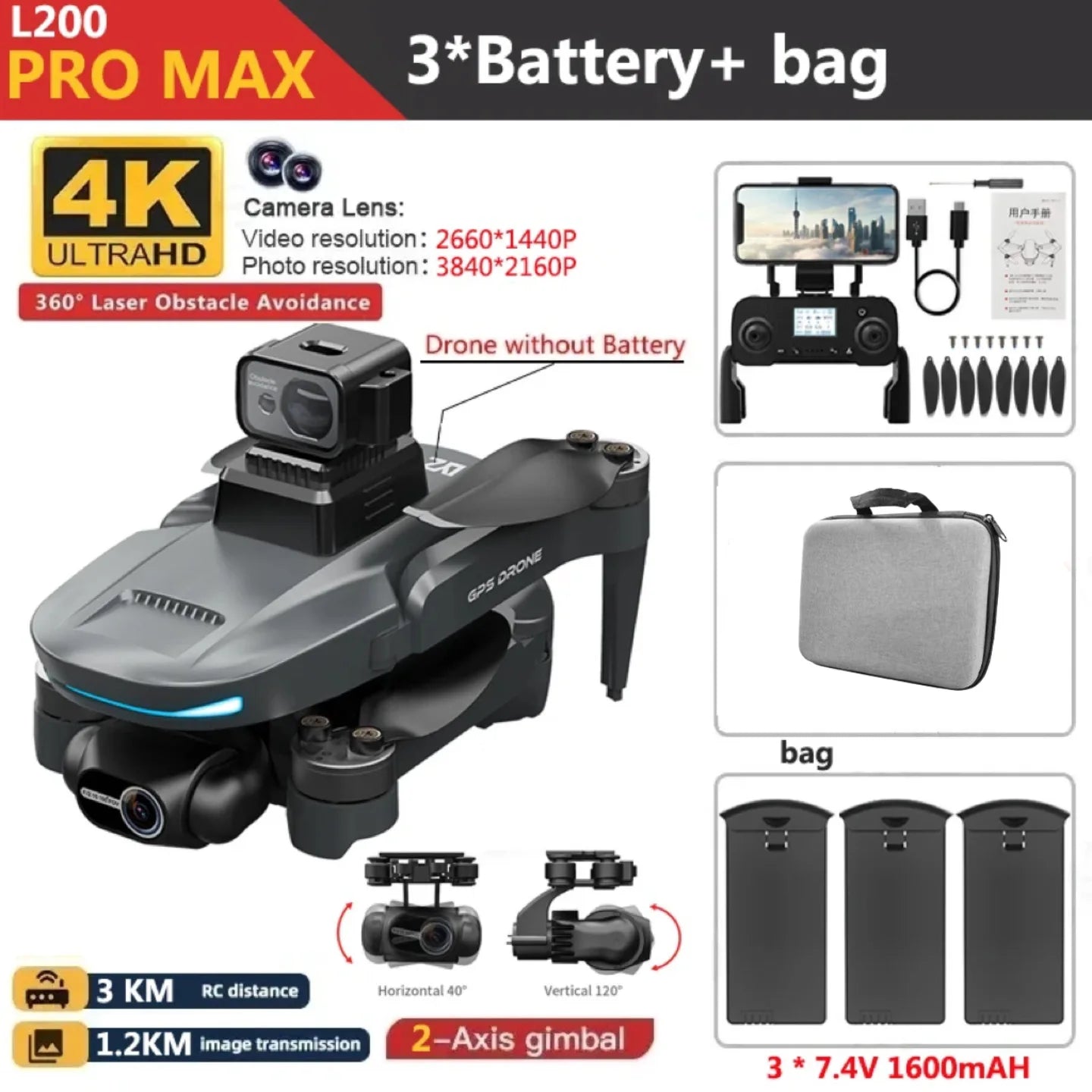 L200 PRO MAX Drone 4K Professional 2-Axis Gimbal 360° Obstacle Avoidance Brushless Motor GPS Quadcopter FPV RC Drones