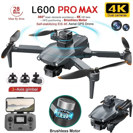 2024 New L600 PRO MAX GPS Drone 5KM 4K Professional HD Dual Camera 3-Axis Gimbal 360 Obstacle Avoidance Brushless Quadcopter Toy